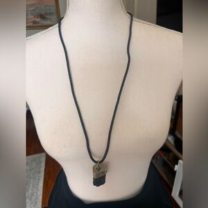 Black Cord Necklace with chunky traumaline Pendant